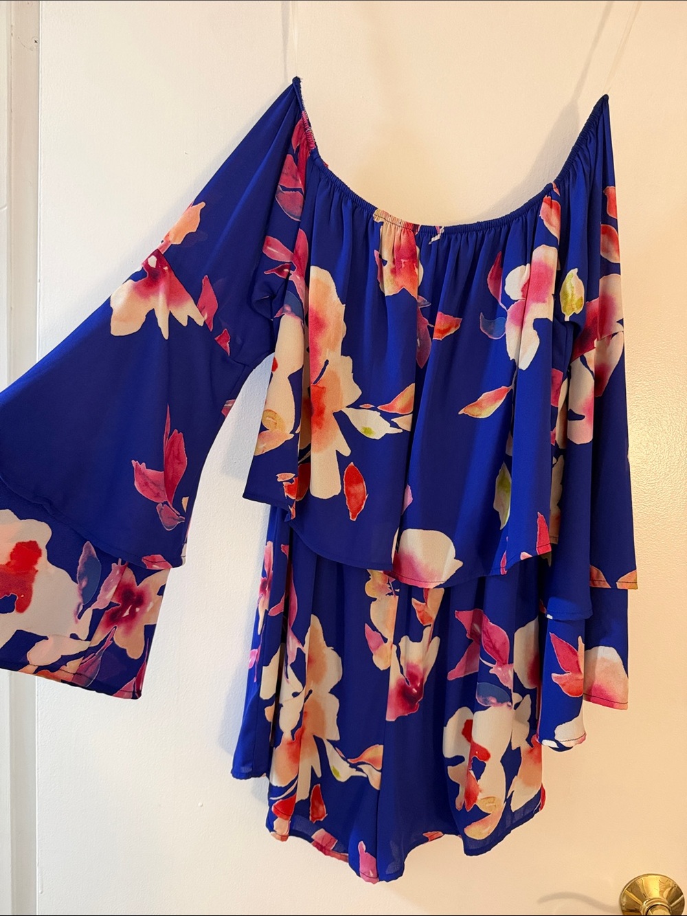Peach Love California Royal Blue Off-Shoulder romper